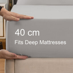"Ameha Fitted Sheet 40Cm Extra Deep Pocket Elastic Corners Soft Microfiber Fitted Sheet 16"" (Grey,super King 180X200Cm)" - thumbnail 3