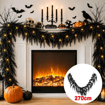 Amorly 270Cm Halloween Creepy Black Vine Garland, Faux Cedar Pine Hanging Decoration For Fireplace, Mantel, Door, Window, Party Decor - image 1