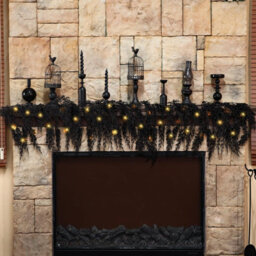Amorly 270Cm Halloween Creepy Black Vine Garland, Faux Cedar Pine Hanging Decoration For Fireplace, Mantel, Door, Window, Party Decor - thumbnail 7