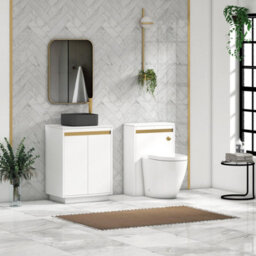 Royal Bathrooms Orion 600mm Matt White Floor Standing Plain White Countertop Vanity Unit 2 Door With Art Square Basin & Brushed Brass Accent Trim - thumbnail 3