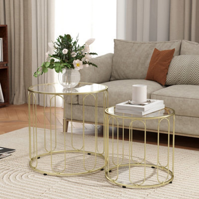 Homcom Coffee Table Set Of 2, Nest Of Tables With Metal Frame, Gold Tone - image 1