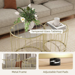 Homcom Coffee Table Set Of 2, Nest Of Tables With Metal Frame, Gold Tone - thumbnail 6