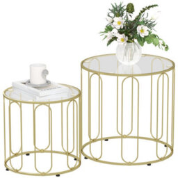 Homcom Coffee Table Set Of 2, Nest Of Tables With Metal Frame, Gold Tone - thumbnail 2