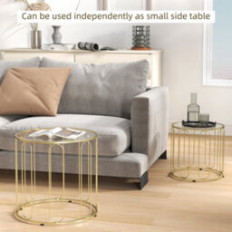 Homcom Coffee Table Set Of 2, Nest Of Tables With Metal Frame, Gold Tone - thumbnail 5