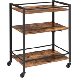 3 Tier Industrial Rolling Wooden Kitchen Serving Cart Trolley Organizer Wheel - thumbnail 1