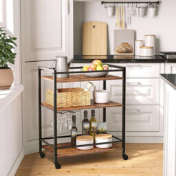 3 Tier Industrial Rolling Wooden Kitchen Serving Cart Trolley Organizer Wheel - thumbnail 5