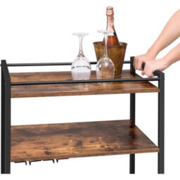 3 Tier Industrial Rolling Wooden Kitchen Serving Cart Trolley Organizer Wheel - thumbnail 4