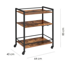 3 Tier Industrial Rolling Wooden Kitchen Serving Cart Trolley Organizer Wheel - thumbnail 2