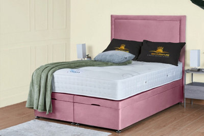 UKBEDFURNITURE Hanna Plush Pink End Opening Divan Ottoman Bed With 54 Inch Headboard & 10 Inch Orthopaedic Mattress - image 1
