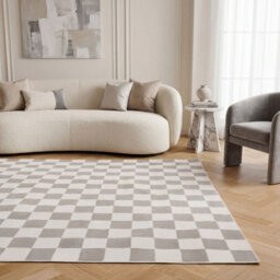 The Rugs Loft Light Grey And Ivory Checkerboard Living Room Area Rug And Runners Soft Pile - thumbnail 4