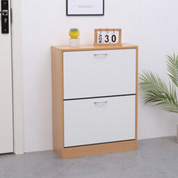 Avc Designs 2 Drawer Shoe Storage Cabinet Wooden Freestanding Footwear Rack Unit For Hallway Or Entryway (Pine & White) - thumbnail 2