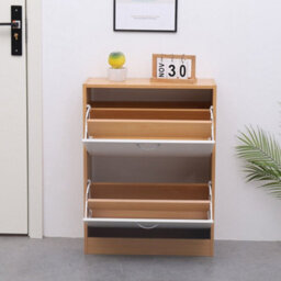 Avc Designs 2 Drawer Shoe Storage Cabinet Wooden Freestanding Footwear Rack Unit For Hallway Or Entryway (Pine & White) - thumbnail 4