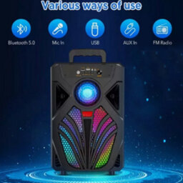 Portable Bluetooth Party Speaker With Mic Input - Heavy Bass, Rechargeable & Led Lights - thumbnail 5