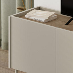 "Decortie Modern 140Cm Tv Stand Unit Up To 50"" Tvs, 3 Soft-Close Door, 5 Storage Cabinet Shelves, Metal Legs, Natural Oak-Sandstone" - thumbnail 4