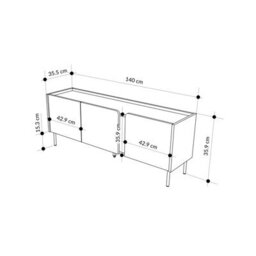 "Decortie Modern 140Cm Tv Stand Unit Up To 50"" Tvs, 3 Soft-Close Door, 5 Storage Cabinet Shelves, Metal Legs, Natural Oak-Sandstone" - thumbnail 3
