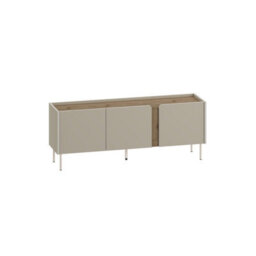 "Decortie Modern 140Cm Tv Stand Unit Up To 50"" Tvs, 3 Soft-Close Door, 5 Storage Cabinet Shelves, Metal Legs, Natural Oak-Sandstone" - thumbnail 2