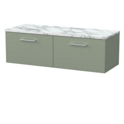 Balterley Pershall Contemporary Wall Hung 2 Drawer Vanity Unit With Laminate Worktop, 1200mm, Reed Green - thumbnail 1