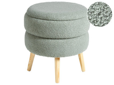 Wyld And Coco Scandinest Green Bouclé Upholstered Stool With Hidden Storage And Pine Legs, W44 X D44 X H48Cm - image 1