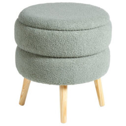 Wyld And Coco Scandinest Green Bouclé Upholstered Stool With Hidden Storage And Pine Legs, W44 X D44 X H48Cm - thumbnail 4
