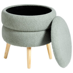 Wyld And Coco Scandinest Green Bouclé Upholstered Stool With Hidden Storage And Pine Legs, W44 X D44 X H48Cm - thumbnail 5