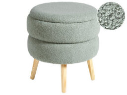 Wyld And Coco Scandinest Green Bouclé Upholstered Stool With Hidden Storage And Pine Legs, W44 X D44 X H48Cm - thumbnail 1