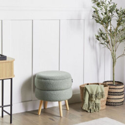 Wyld And Coco Scandinest Green Bouclé Upholstered Stool With Hidden Storage And Pine Legs, W44 X D44 X H48Cm - thumbnail 2
