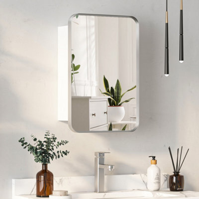 Keepreaper Bathroom Mirror Cabinet With Curved Design 2 Glass Shelves 40X60X15Cm Wall Mounted Metal Frame Bathroom Cabinet - image 1