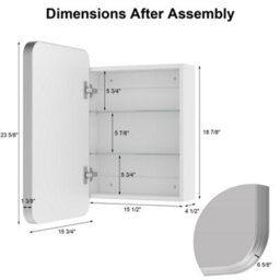 Keepreaper Bathroom Mirror Cabinet With Curved Design 2 Glass Shelves 40X60X15Cm Wall Mounted Metal Frame Bathroom Cabinet - thumbnail 7