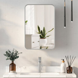 Keepreaper Bathroom Mirror Cabinet With Curved Design 2 Glass Shelves 40X60X15Cm Wall Mounted Metal Frame Bathroom Cabinet - thumbnail 9