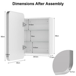 Keepreaper Bathroom Mirror Cabinet With Curved Design 2 Glass Shelves 40X60X15Cm Wall Mounted Metal Frame Bathroom Cabinet - thumbnail 8