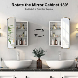 Keepreaper Bathroom Mirror Cabinet With Curved Design 2 Glass Shelves 40X60X15Cm Wall Mounted Metal Frame Bathroom Cabinet - thumbnail 5