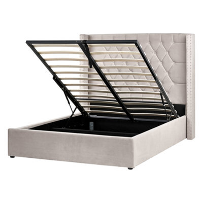 Beliani Ottoman Bed Velvet Lubbon 140 X 200 Cm (Eu Double) Taupe - image 1
