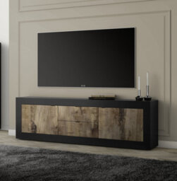 FurniComp LTD Furnicomp Selene Large 2 Door 2 Drawer Matt Black And Oak Tv Unit
