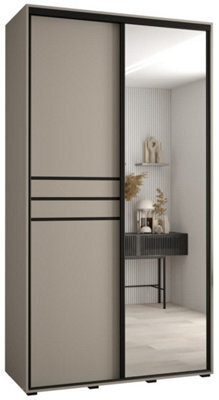 Arte Sleek Cashmere & Black Sliding Door Wardrobe H2350mm W1300mm D600mm - Space-Efficient Design With Mirrored Panel - image 1
