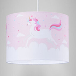 Happy Homewares Beautiful Soft Pink Cotton Lampshade With Dancing Unicorns And Clouds Decoration - thumbnail 7