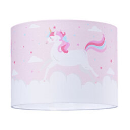 Happy Homewares Beautiful Soft Pink Cotton Lampshade With Dancing Unicorns And Clouds Decoration
