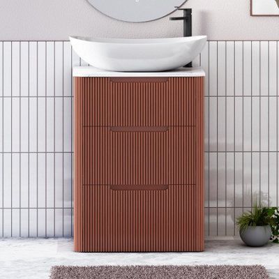 Royal Bathrooms Avenza 600mm Terracotta Clay Floor Standing Countertop Bathroom Vanity Unit 3 Drawer With Cesar Basin - image 1