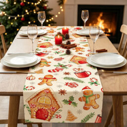 Christmas Gingerbread Table Runner Xmas Winter Party Decoration Gingerbread House Christmas Decorations, Holiday Season Decor - thumbnail 6