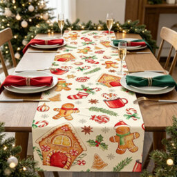 Christmas Gingerbread Table Runner Xmas Winter Party Decoration Gingerbread House Christmas Decorations, Holiday Season Decor - thumbnail 7