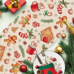 Christmas Gingerbread Table Runner Xmas Winter Party Decoration Gingerbread House Christmas Decorations, Holiday Season Decor - thumbnail 4