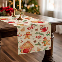 Christmas Gingerbread Table Runner Xmas Winter Party Decoration Gingerbread House Christmas Decorations, Holiday Season Decor - thumbnail 5