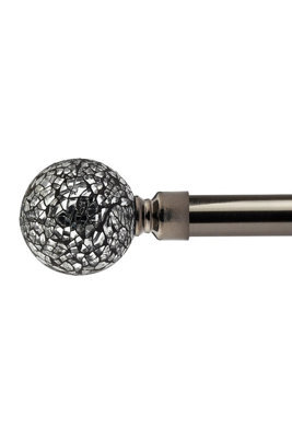 Unknown 16-19mm Mirrored Extendable Eyelet Metal Curtain Pole Set Black Silk 120-210Cm - image 1