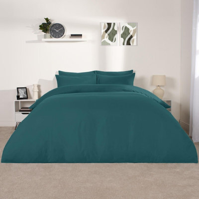 Ohs Plain Duvet Cover Pillowcase Bedding Set, Teal - King - image 1