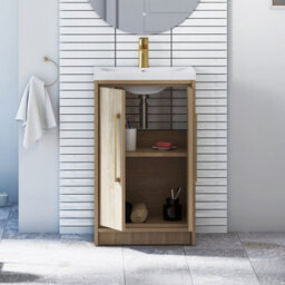 Royal Bathrooms Livora 500mm Natural Oak Floor Standing Vanity Cloakroom Unit 2 Door With Mid-Edge Basin & Brushed Brass Handle - thumbnail 4