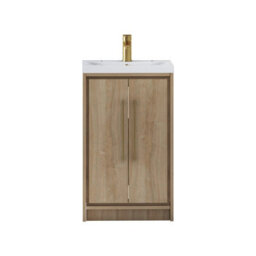 Royal Bathrooms Livora 500mm Natural Oak Floor Standing Vanity Cloakroom Unit 2 Door With Mid-Edge Basin & Brushed Brass Handle - thumbnail 6