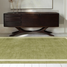 Green Plain Handmade Bordered 7mm Pile Stain-Resistant Rug For Bedroom, & Dining Room, Plain Wool Rug-200Cm X 290Cm - thumbnail 2