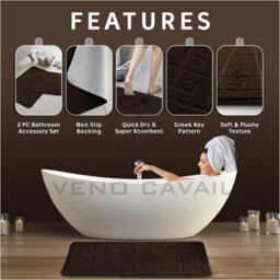 Gc Gaveno Cavailia Grecian Grace 2 Piece Non Slip Bath Mat Set Choco Quick Dry Water Absortbent Bathroom Shower Mat & Pedestal Set - thumbnail 2
