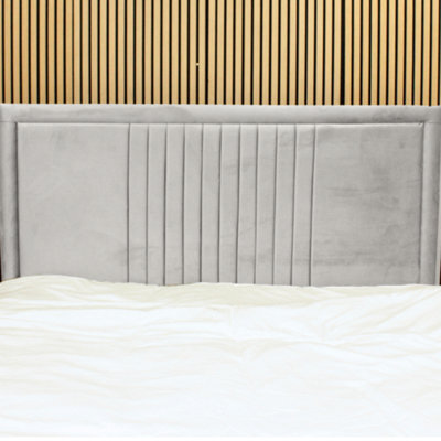 "Urban Textures - Veneto Luxury 20"" High Plush Velvet Fabric Upholstered Line Headboard - Silver" - image 1