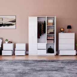 Lassic Vida Designs Glinton 4 Piece White Fsc Bedroom Set - (4 Drawer Chest, 3 Door Wardrobe, 2 Drawer Bedside Chest X2) - thumbnail 2