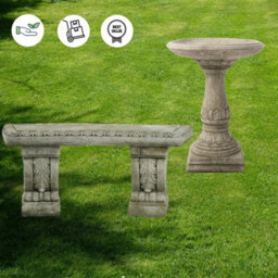 Stone Cast Garden Bench & Lala Design Birdbath - thumbnail 3